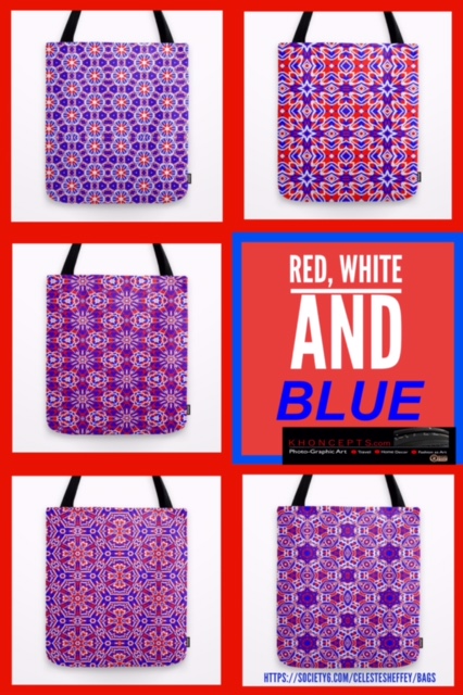 Eye catching red, white and blue tote bags